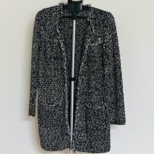 Ann Taylor Women's Black and Cream Tweed Knit Sweater Cardigan Coat Size Medium